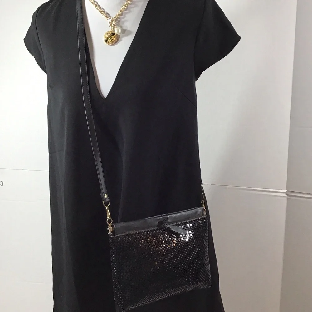 Vintage Whiting & Davis black mesh leather crossbody evening bag